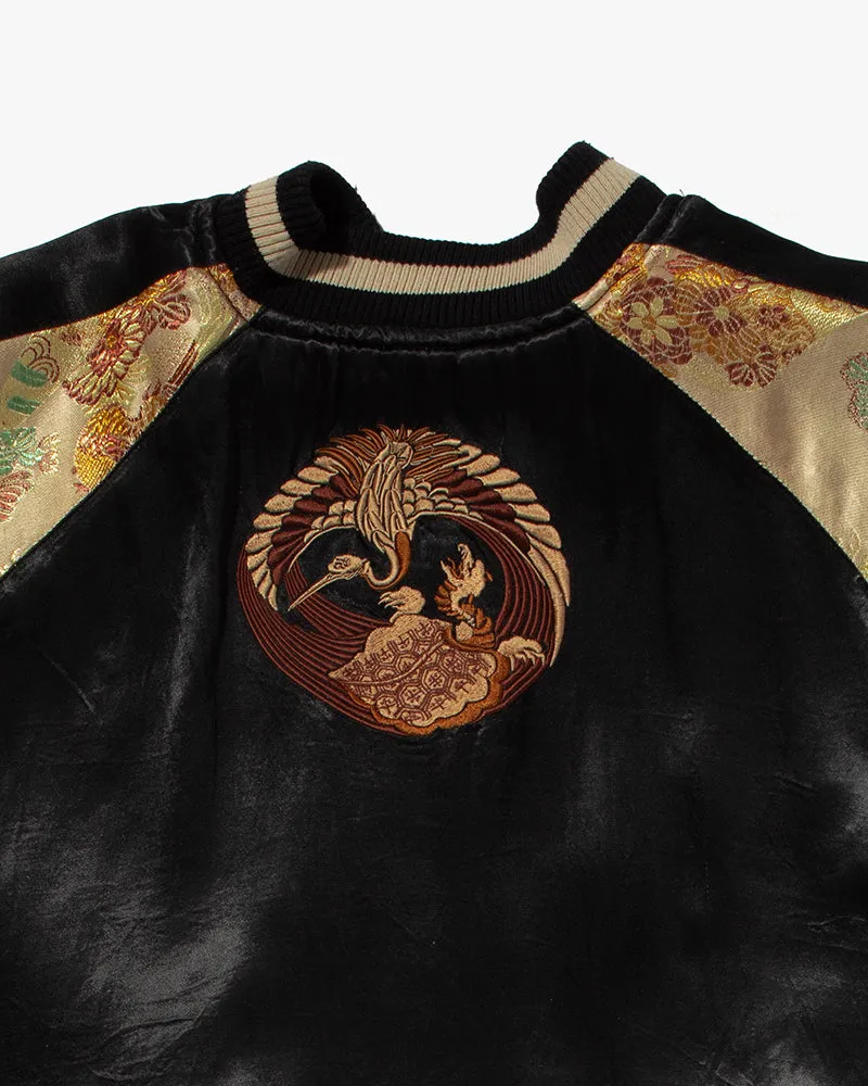 Japanese Repro Souvenir Jacket, Reversible, Black and Gold, Crest and Peacock