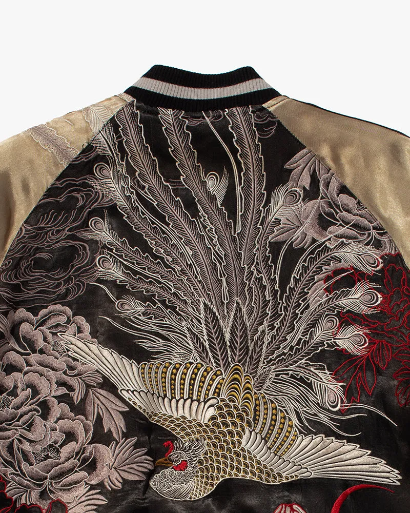 Japanese Repro Souvenir Jacket, Reversible, Black and Gold, Crest and Peacock