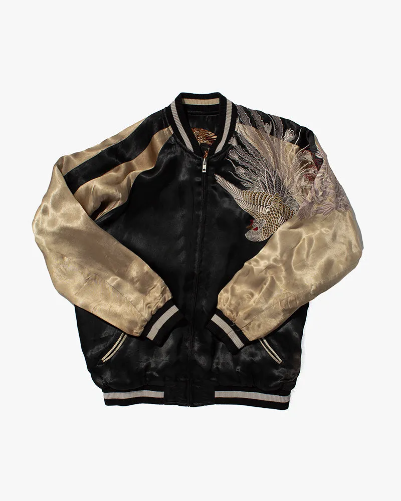 Japanese Repro Souvenir Jacket, Reversible, Black and Gold, Crest and Peacock