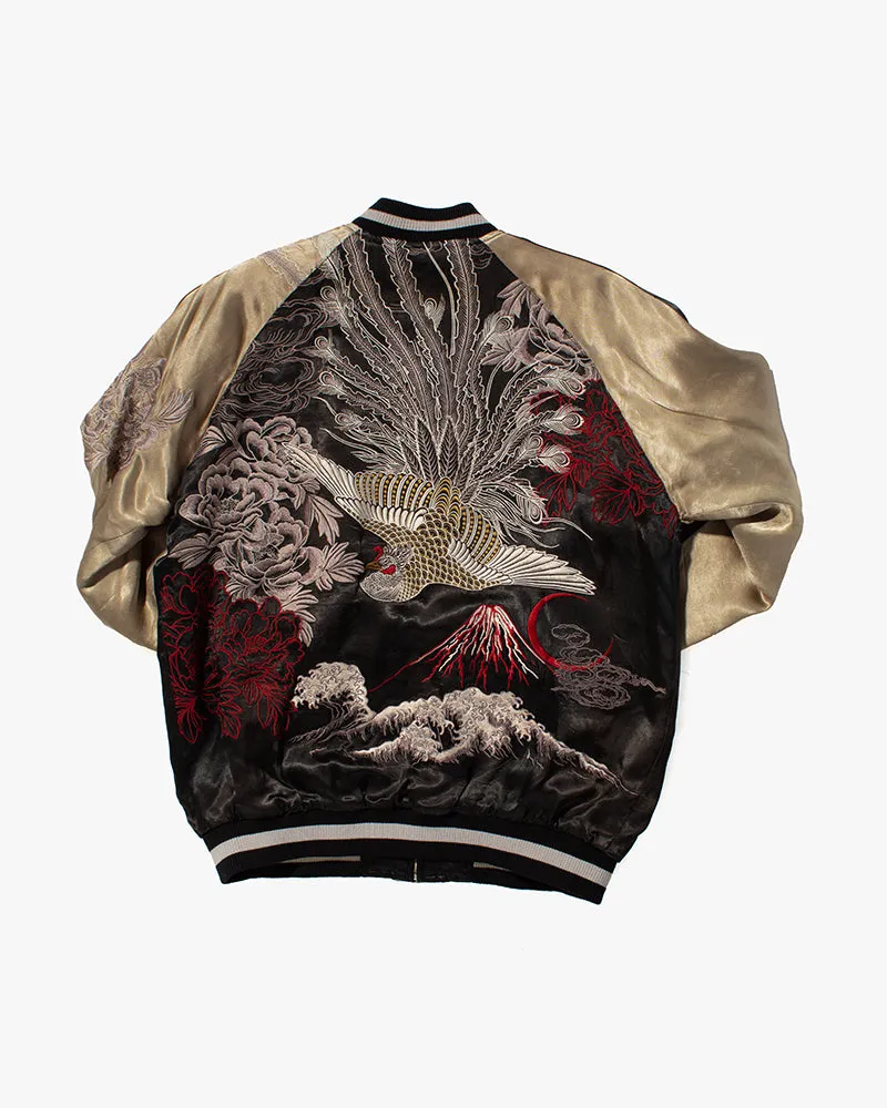 Japanese Repro Souvenir Jacket, Reversible, Black and Gold, Crest and Peacock