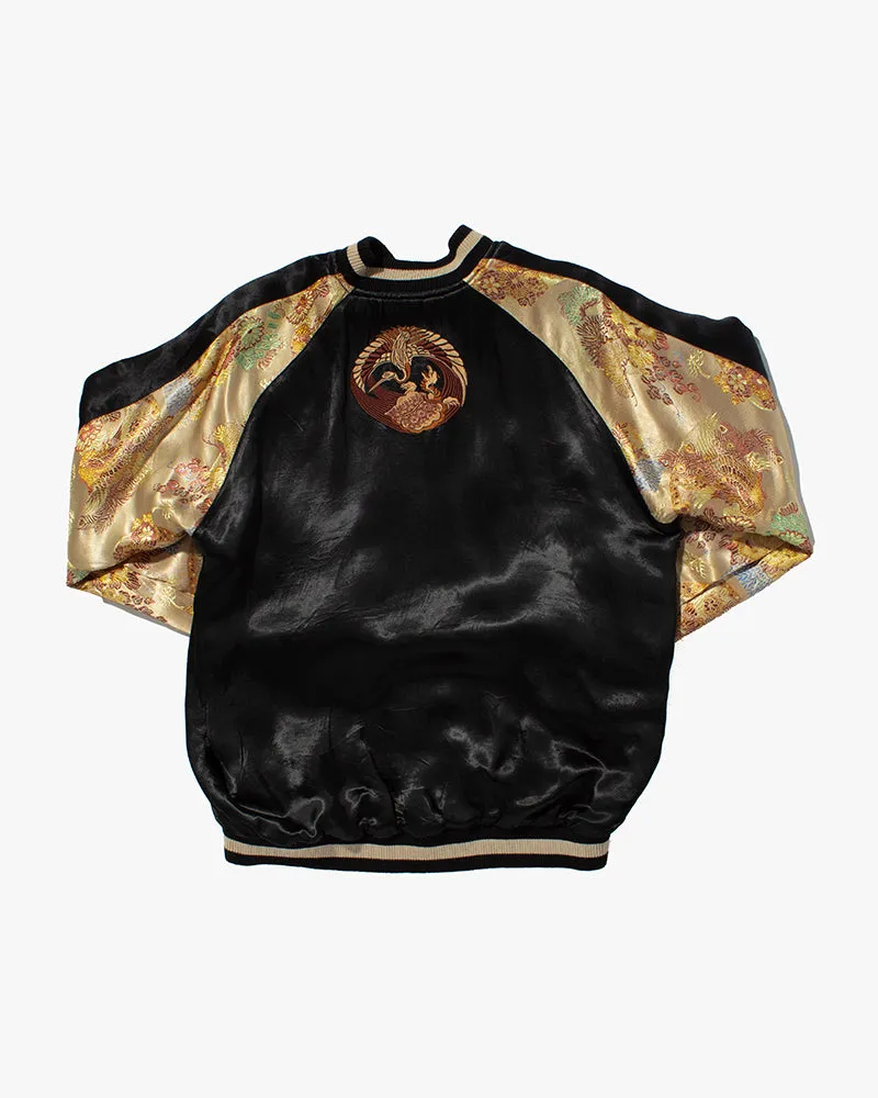 Japanese Repro Souvenir Jacket, Reversible, Black and Gold, Crest and Peacock