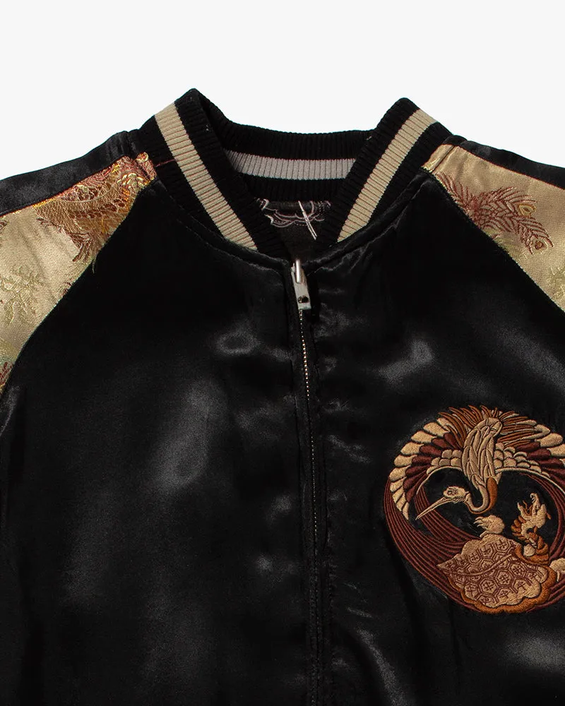Japanese Repro Souvenir Jacket, Reversible, Black and Gold, Crest and Peacock