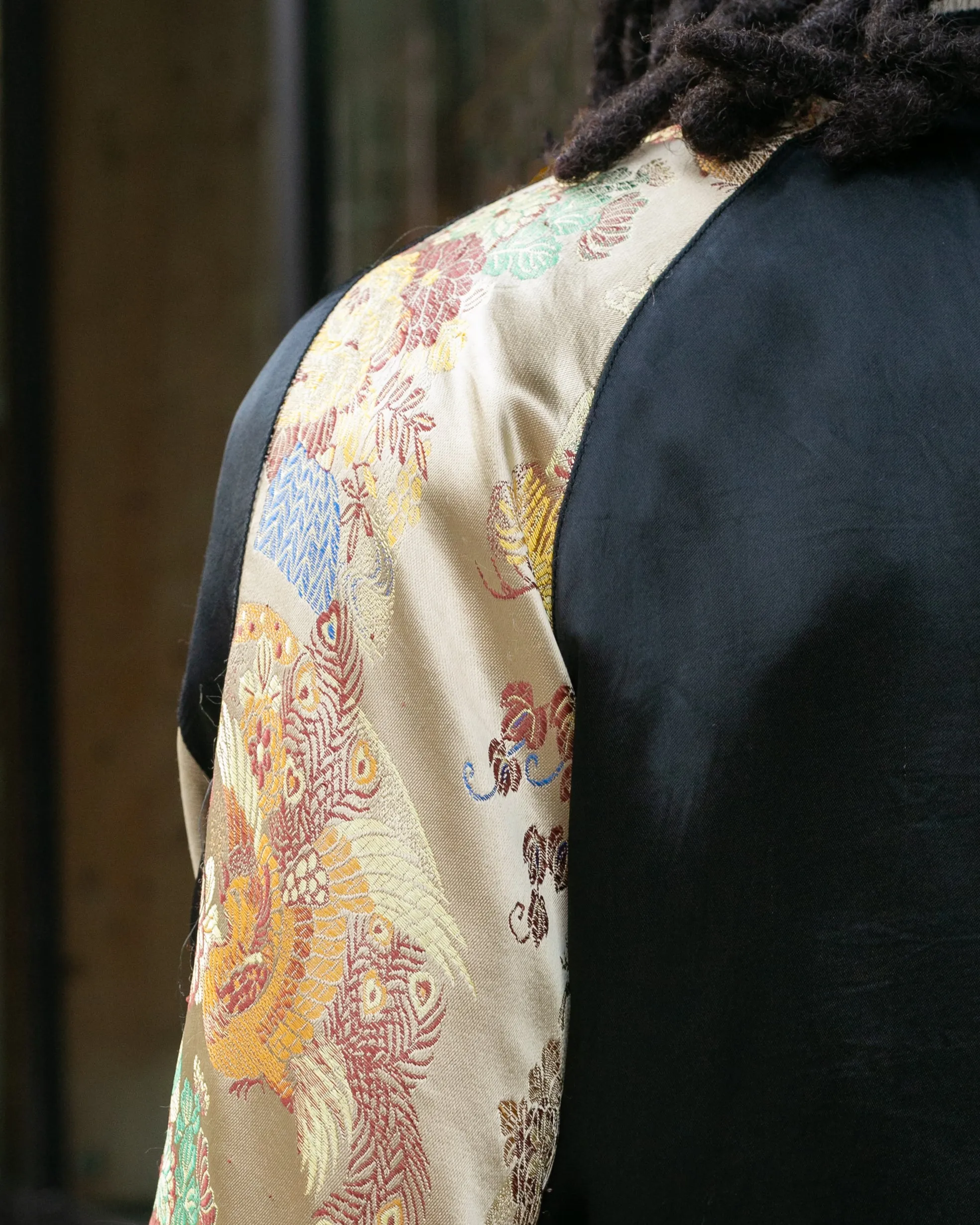 Japanese Repro Souvenir Jacket, Reversible, Black and Gold, Crest and Peacock