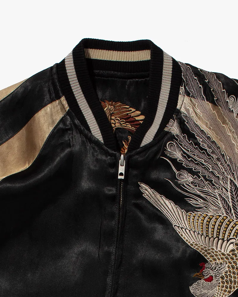 Japanese Repro Souvenir Jacket, Reversible, Black and Gold, Crest and Peacock