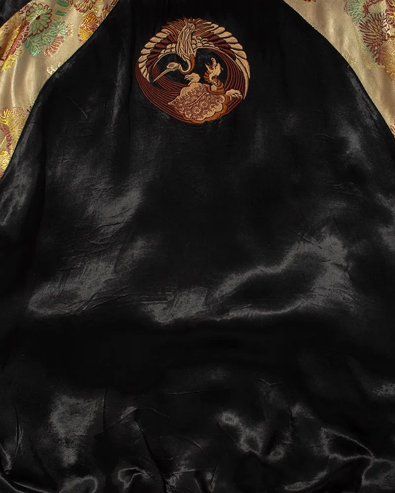 Japanese Repro Souvenir Jacket, Reversible, Black and Gold, Crest and Peacock