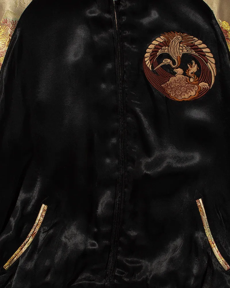 Japanese Repro Souvenir Jacket, Reversible, Black and Gold, Crest and Peacock