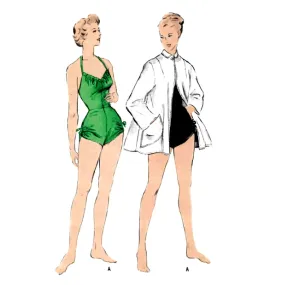 PDF - 1940s Pattern, Women's Bathing Suit & Beachwear Coat, Bombshell - Bust 34" (86cm) - Download