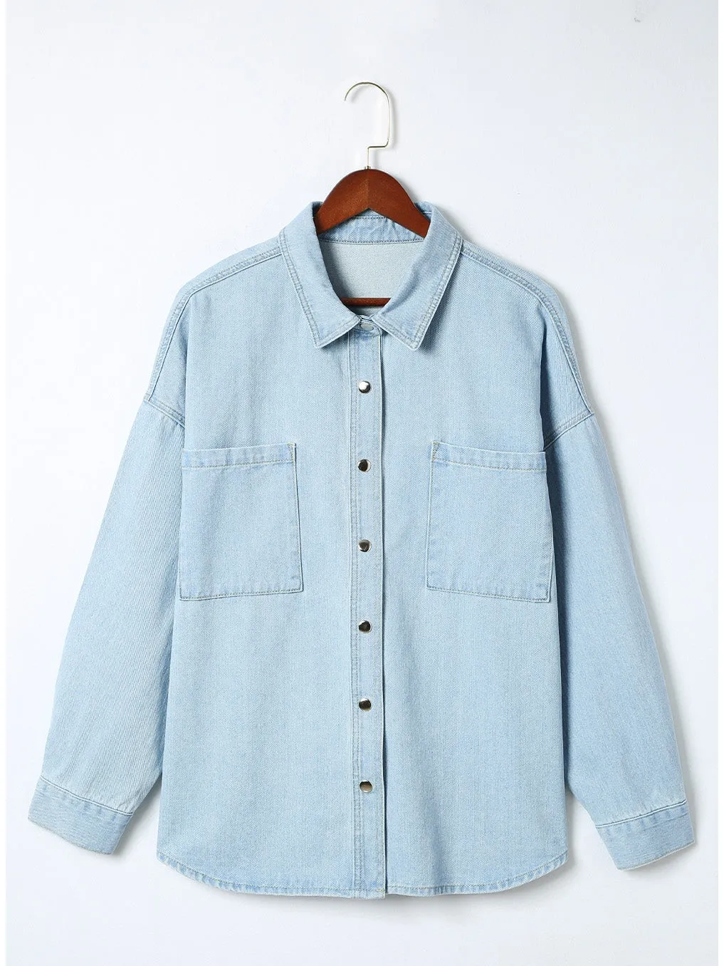 Plus Size Snap Down Pocketed Denim Jacket