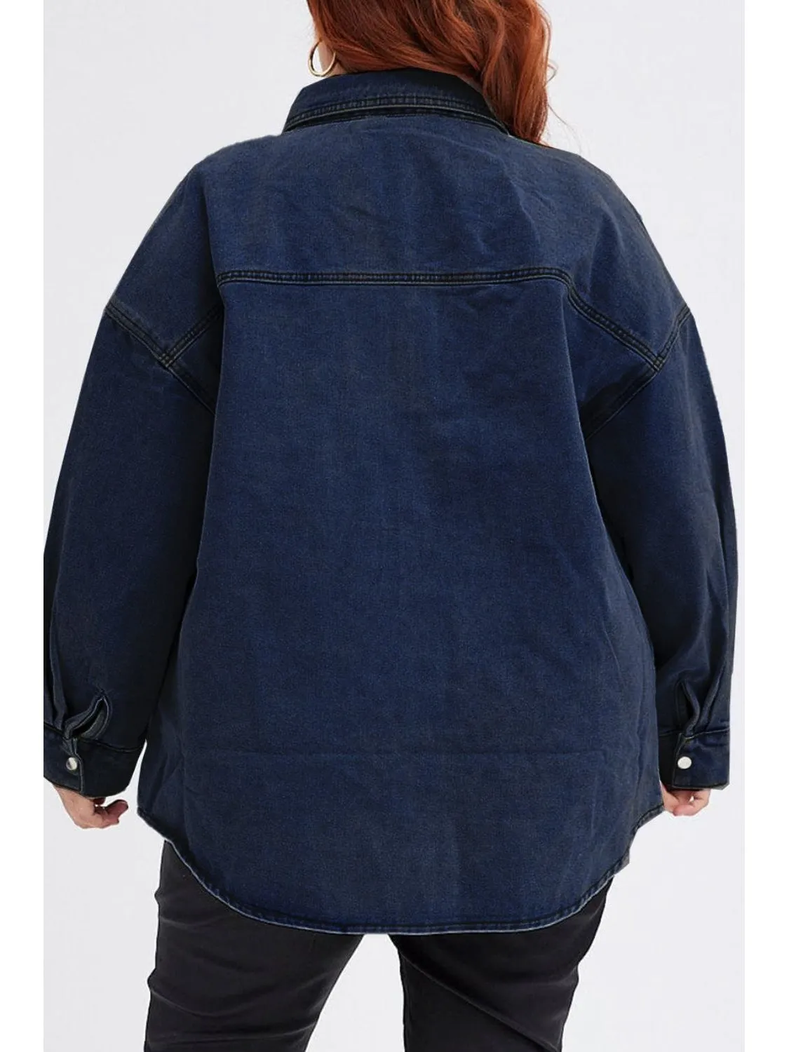 Plus Size Snap Down Pocketed Denim Jacket