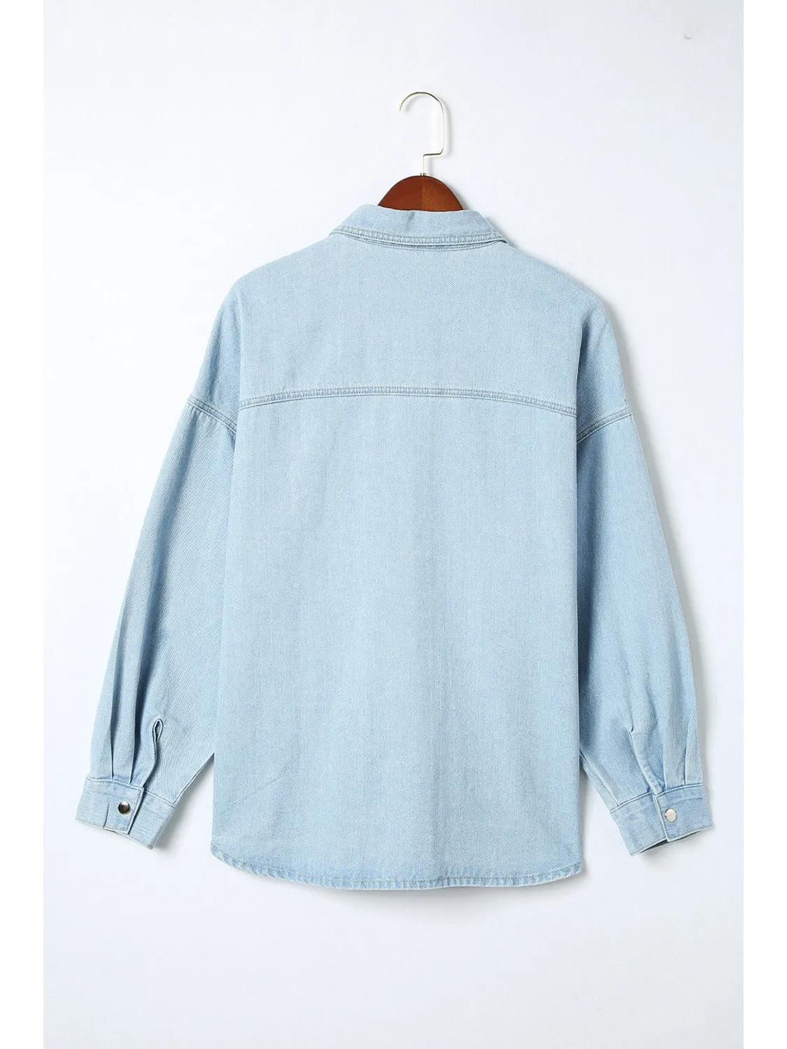 Plus Size Snap Down Pocketed Denim Jacket