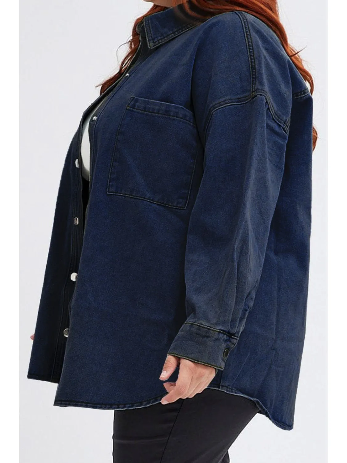 Plus Size Snap Down Pocketed Denim Jacket