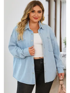 Plus Size Snap Down Pocketed Denim Jacket