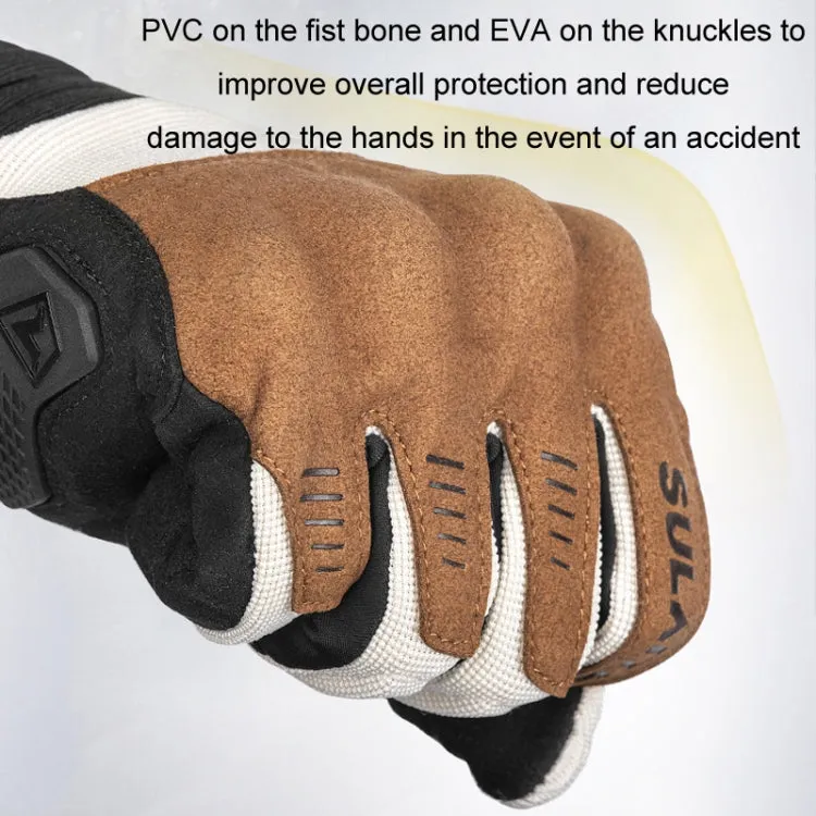 SULAITE Motorcycle Riding Breathable Conductive Touch Screen Full Finger Gloves, Size: XL(Khaki)