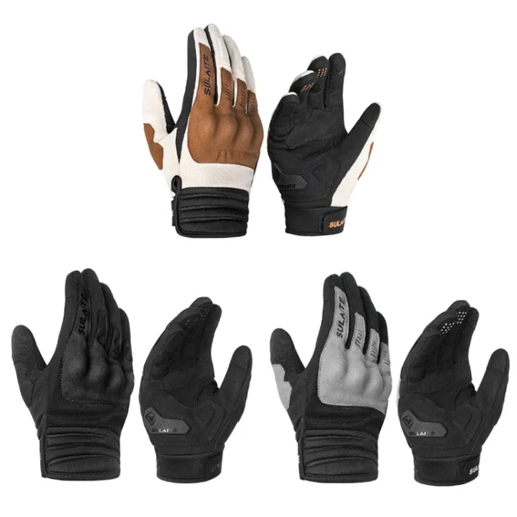 SULAITE Motorcycle Riding Breathable Conductive Touch Screen Full Finger Gloves, Size: XL(Khaki)