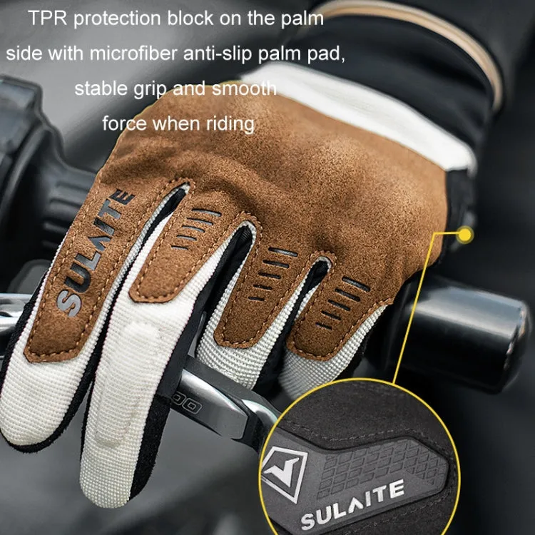 SULAITE Motorcycle Riding Breathable Conductive Touch Screen Full Finger Gloves, Size: XL(Khaki)