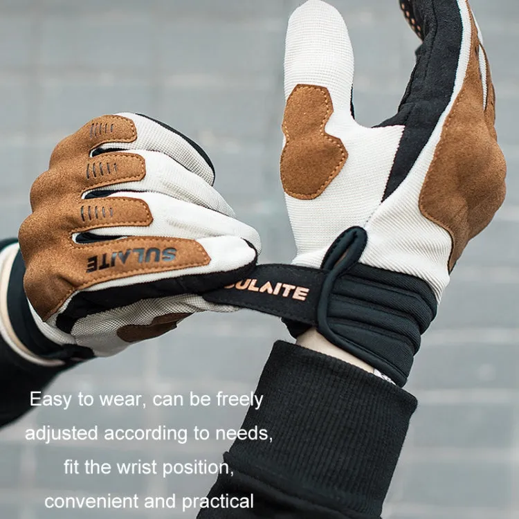 SULAITE Motorcycle Riding Breathable Conductive Touch Screen Full Finger Gloves, Size: XL(Khaki)