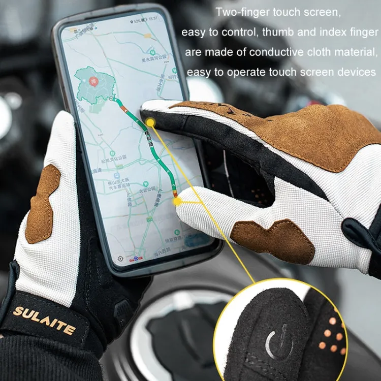 SULAITE Motorcycle Riding Breathable Conductive Touch Screen Full Finger Gloves, Size: XL(Khaki)