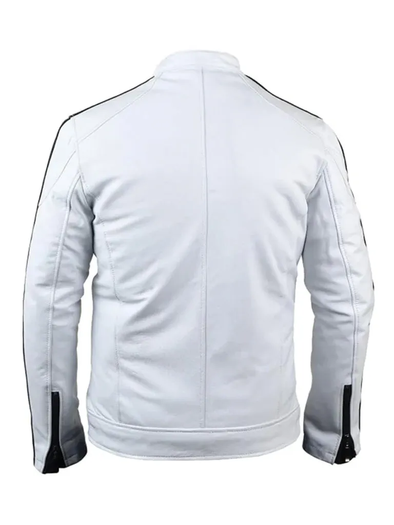 White Sleeve Stripes Biker Leather Jacket
